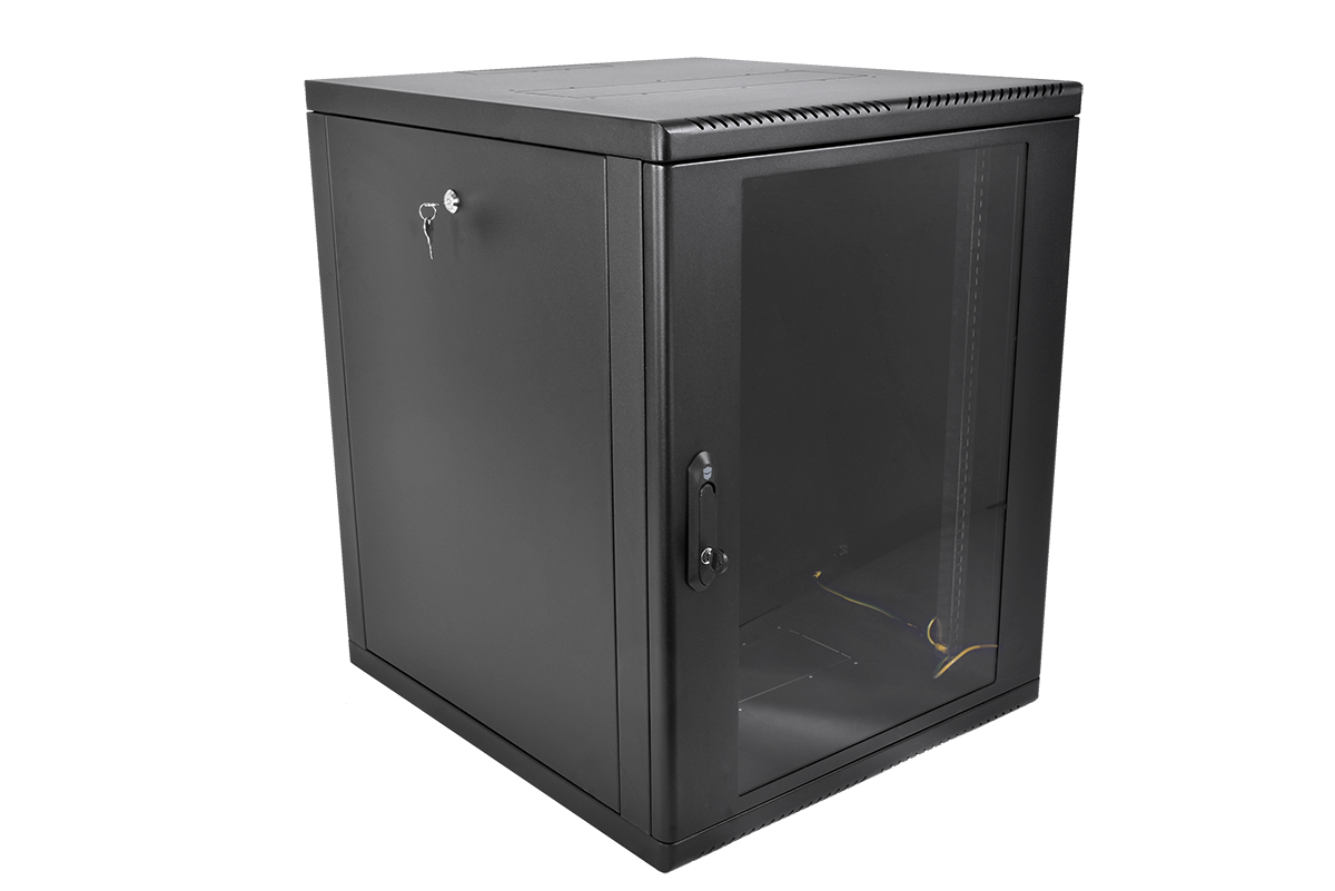Шкаф телекоммуникационный настенный разборный 15U(600×650) съемные стенки, дверь стекло, цвет черный