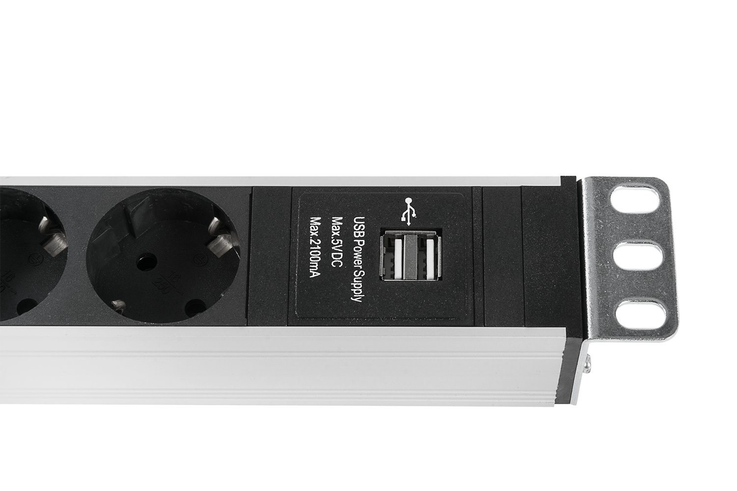 Блок розеток Rem-16 с выкл и USB-портом, 6 Schuko, 16A, алюм., 19", шнур 3 м. от ЦМО