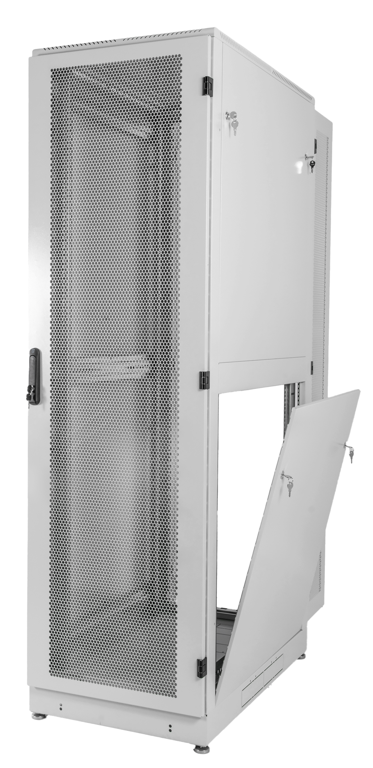 Шкаф серверный напольный 42U (600 × 1200) дверь перфорированная, задние двойные перф., цвет черный