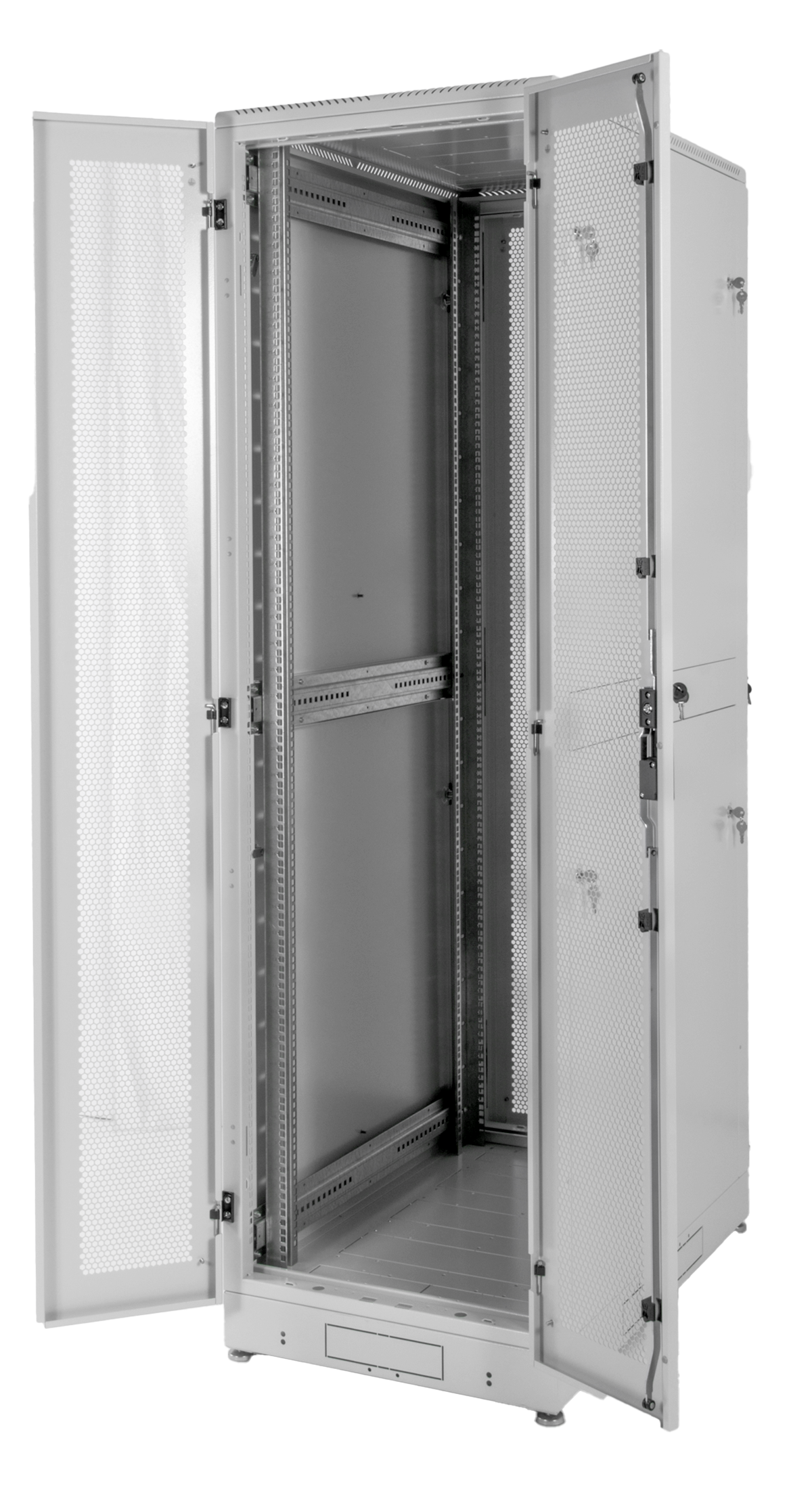 Шкаф серверный напольный 48U (600 × 1200) дверь перфорированная, задние двойные перф., цвет черный
