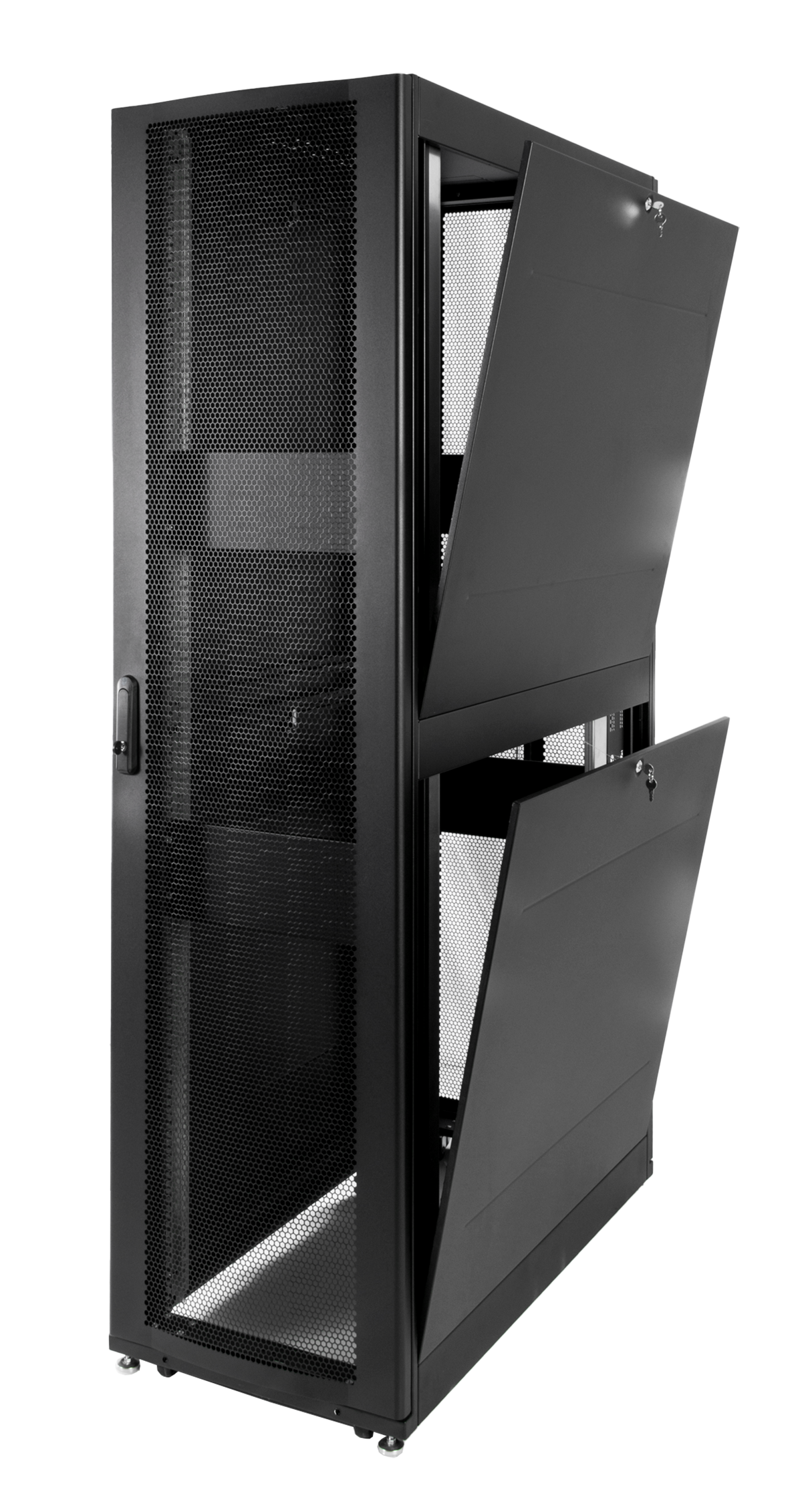 Шкаф серверный ПРОФ напольный 42U (600x1200) дверь перфор., задние двойные перфор., черный, в сборе от ЦМО